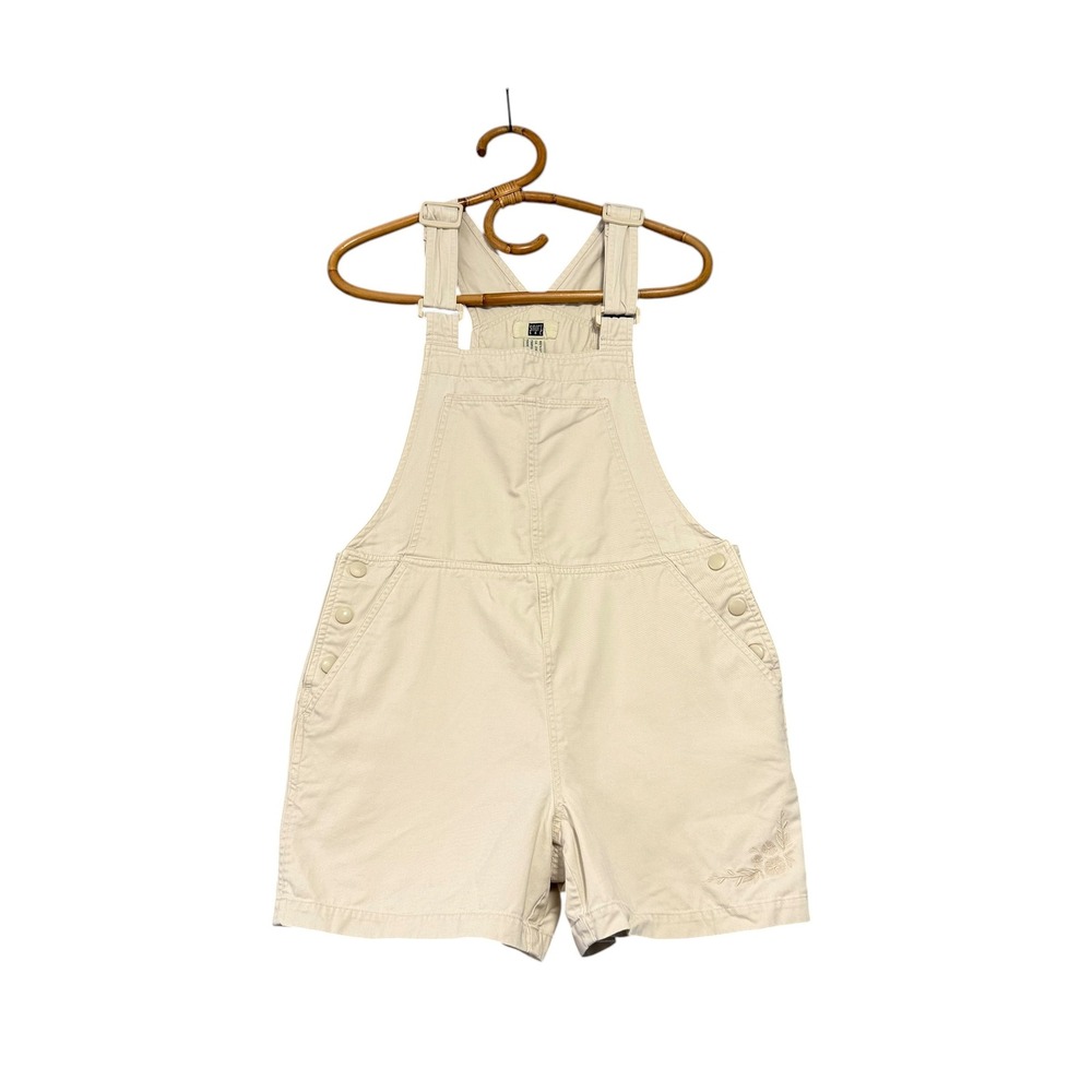 Vintage | Smart Set | Beige Floral Embroidered Shortalls Size S 100% Cotton